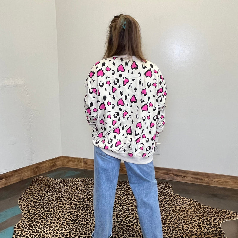 Pink Animal Print W/ Pink Cherry Long Sleeve Sweatshirt - Country Lace Boutique