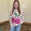 Pink Animal Print W/ Pink Cherry Long Sleeve Sweatshirt - Country Lace Boutique