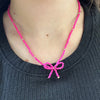 Pink Beaded Bow Fashion Necklace - Country Lace Boutique