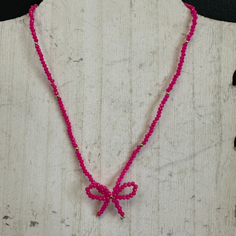 Pink Beaded Bow Fashion Necklace - Country Lace Boutique
