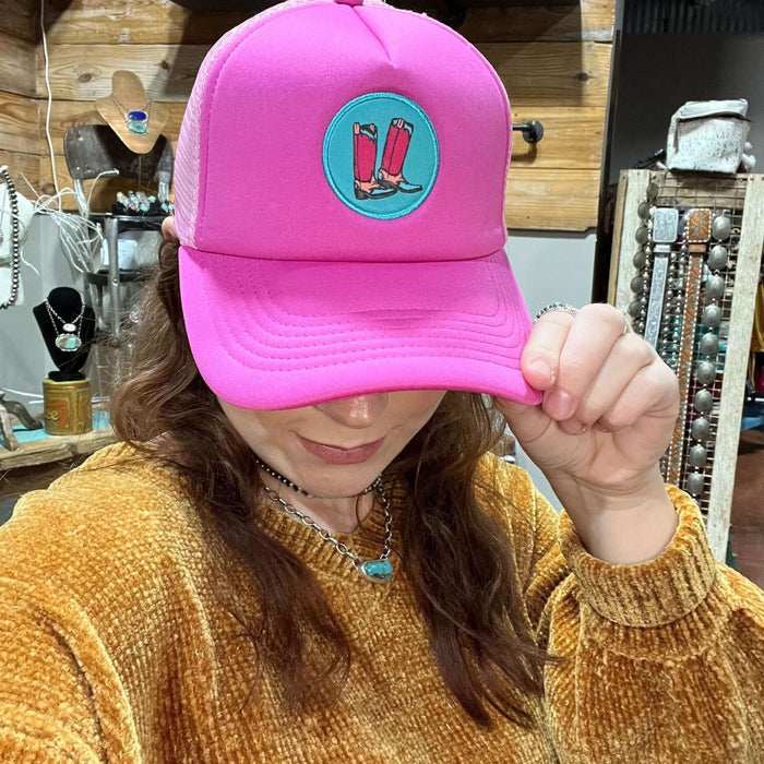 Pink Boots Trucker Hat - Country Lace Boutique