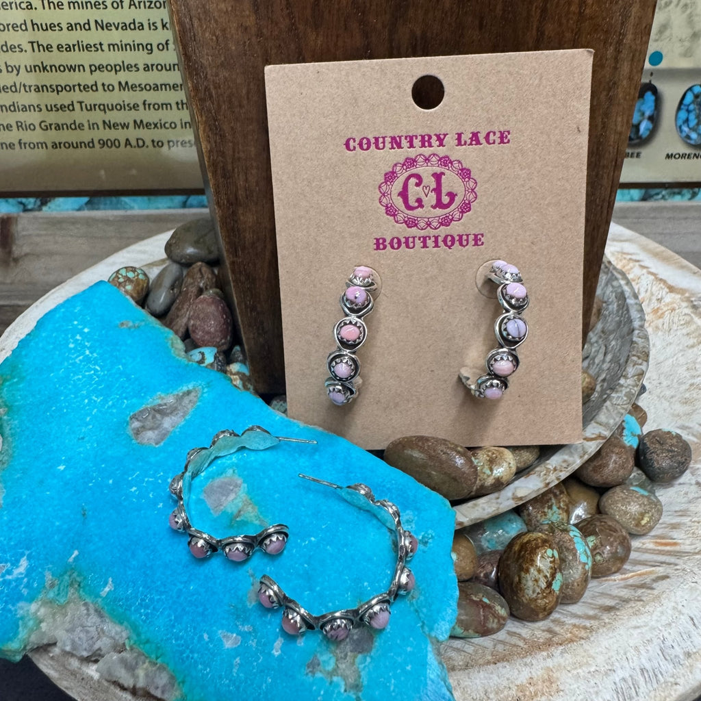 Pink Conch Coral Hoop Post Sterling Silver Earring - Country Lace Boutique