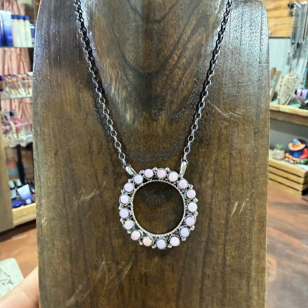 Pink Conch Round Dainty Sterling Silver Necklace - Country Lace Boutique