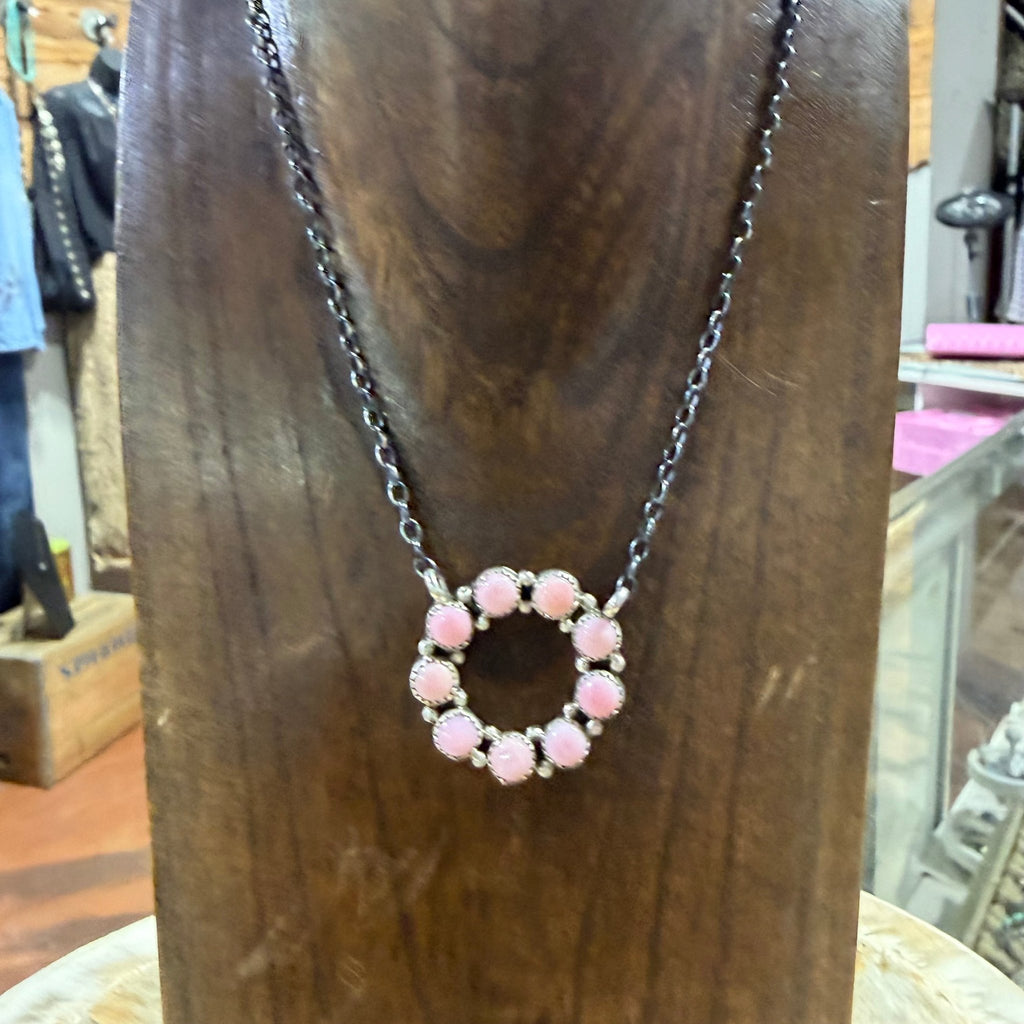 Pink Conch Round Sterling Silver Necklace - Country Lace Boutique