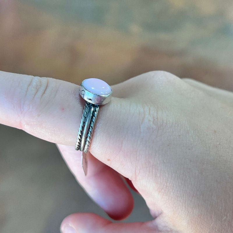Pink Conch with Braided Band Sterling Silver Ring - Country Lace Boutique