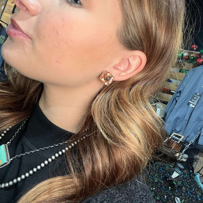Pink Crystal Gold Post Stud Fashion Earring - Country Lace Boutique