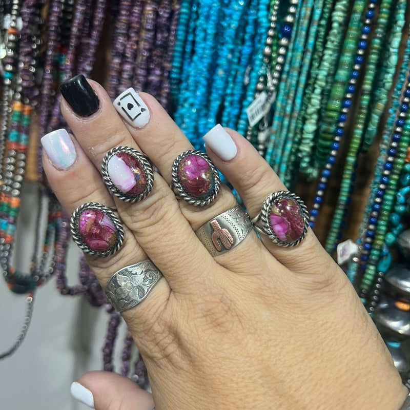 Pink Dahlia Oval Braided Sterling Silver Ring - Country Lace Boutique