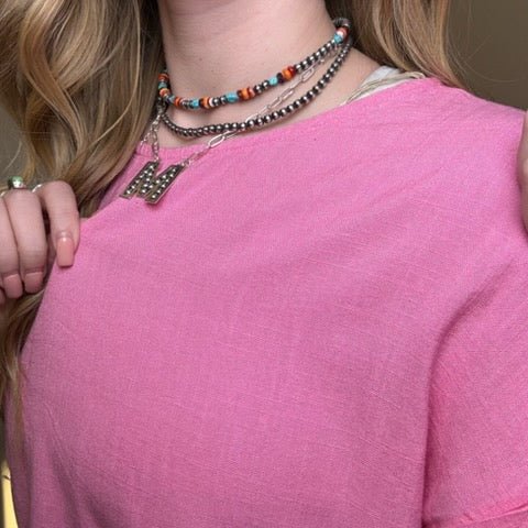 Pink Linen with Frayed Detail Short Sleeve Blouse with Pocket - Country Lace Boutique