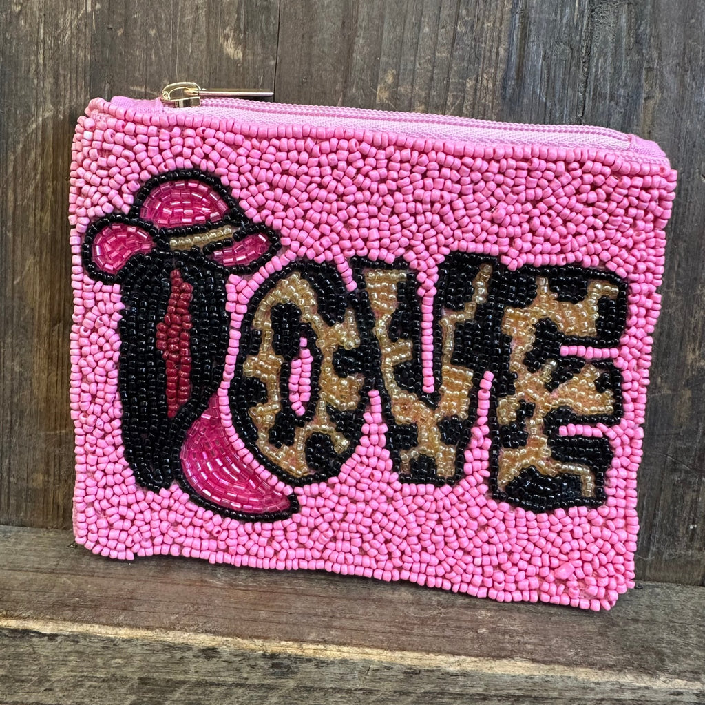 Pink Love Boot Beaded Coin Wallet - Country Lace Boutique