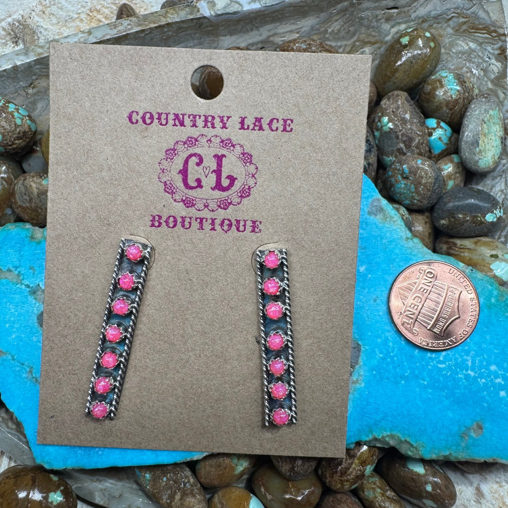 Pink Opal 4 Stone Post Sterling Silver Earring - Country Lace Boutique