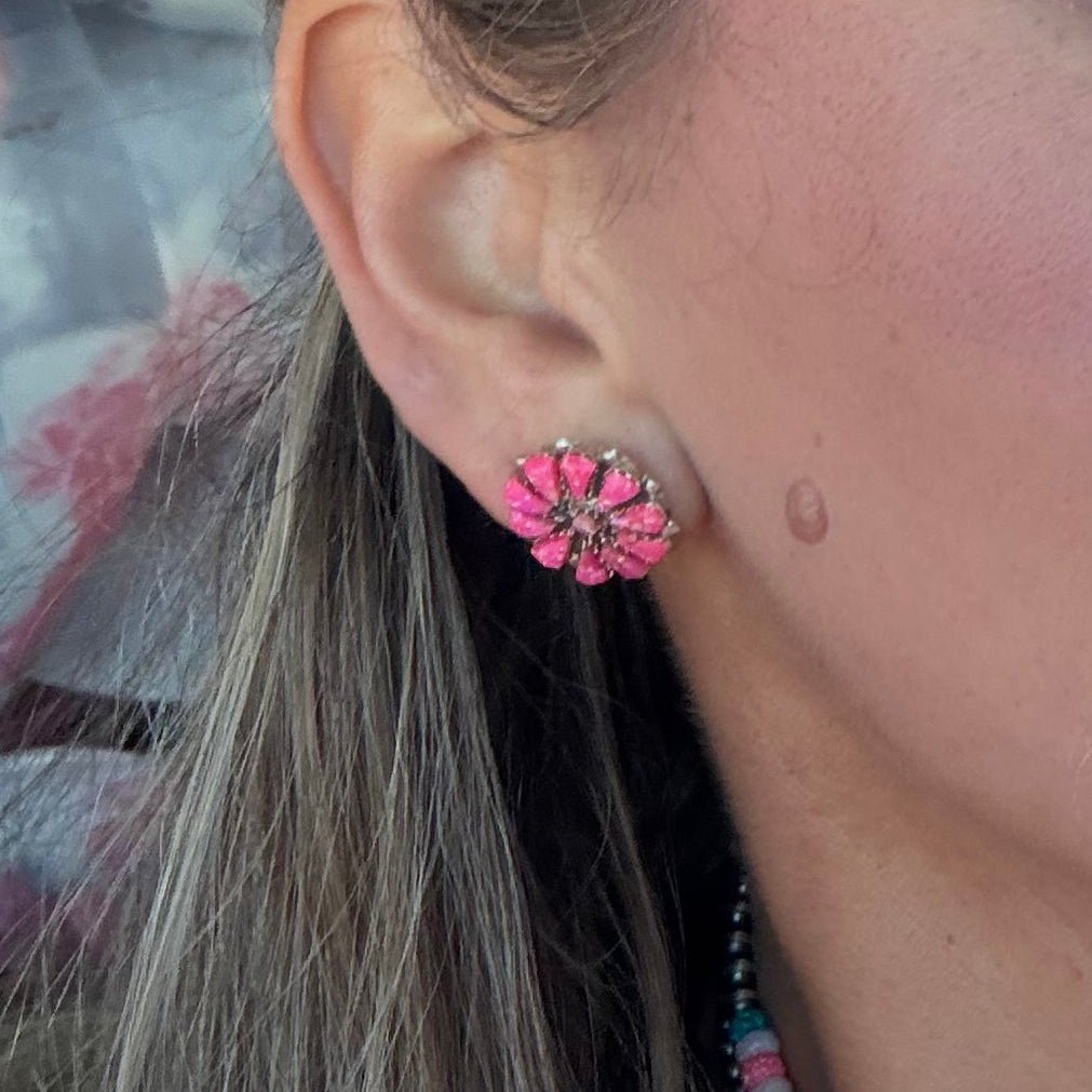 Pink Opal Round Post Stud Sterling Silver Earring - Country Lace Boutique