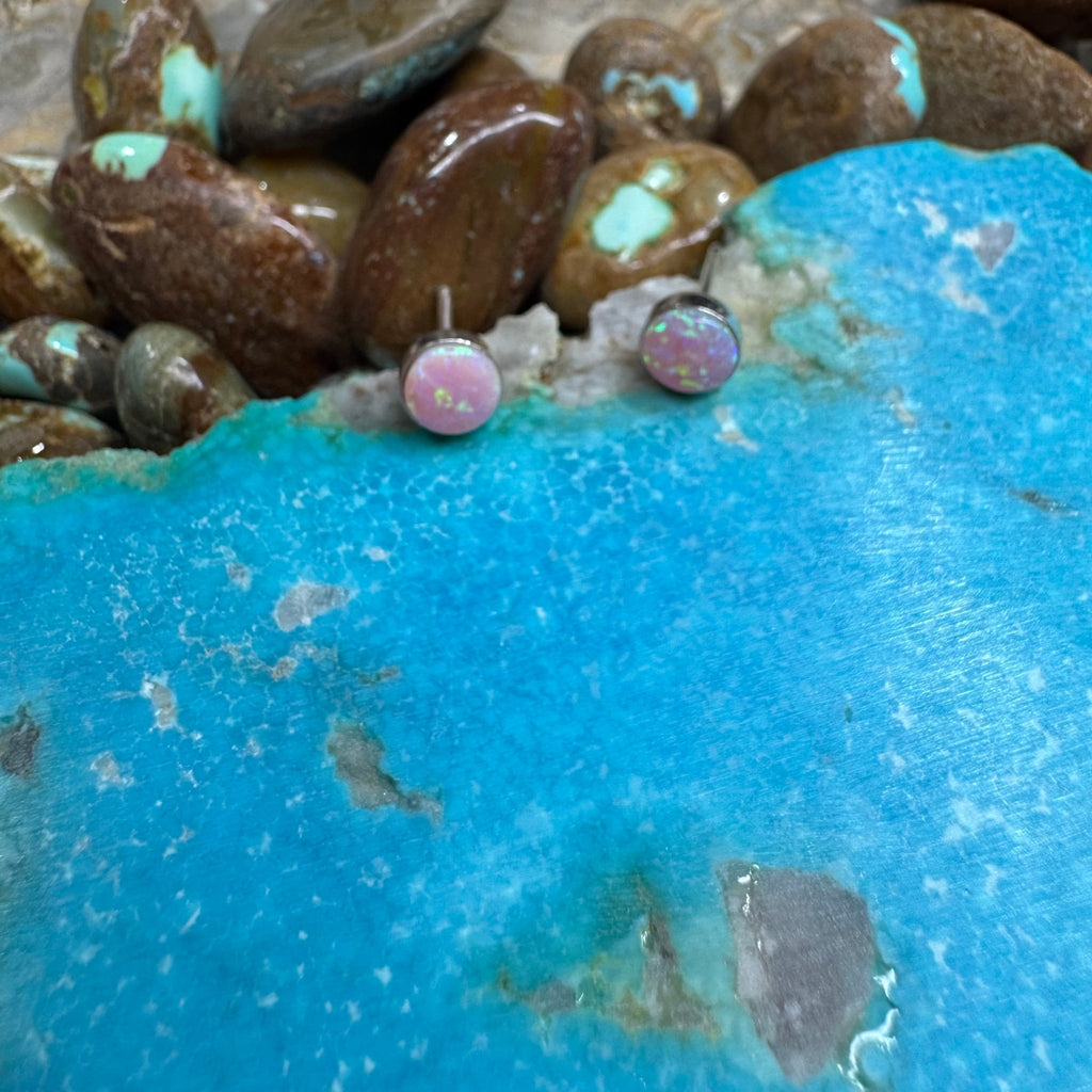 Pink Opal Round Stud Post Sterling Silver Earring - Country Lace Boutique