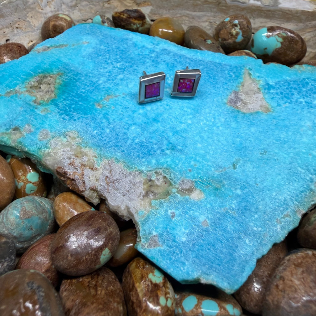 Pink Opal Shadowbox Stud Sterling Silver Earring - Country Lace Boutique