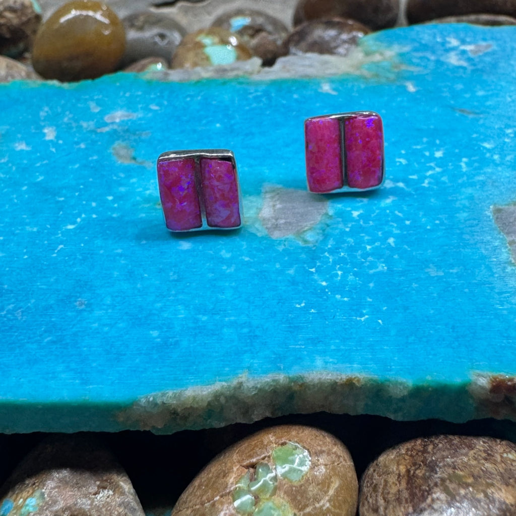 Pink Opal Square Post Stud Sterling Silver Earring - Country Lace Boutique