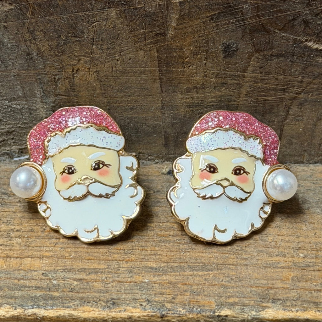 Pink Santa Stud Christmas Fashion Earrings - Country Lace Boutique