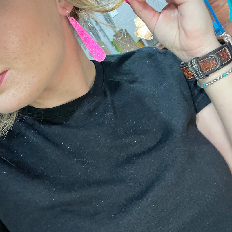 Pink Slab Dangle French Hook Sterling Silver Earring - Country Lace Boutique