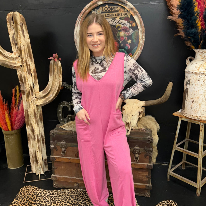 Pink Sleeveless Romper Jumpsuit w/ Pcokets - Country Lace Boutique