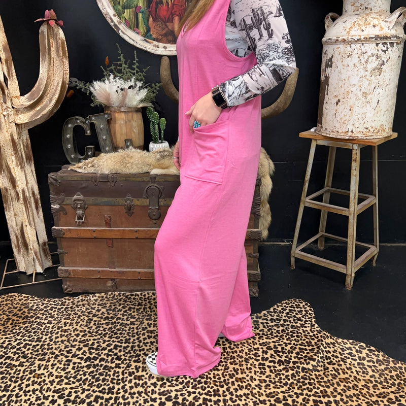 Pink Sleeveless Romper Jumpsuit w/ Pcokets - Country Lace Boutique
