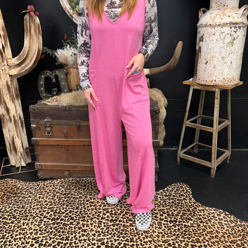 Pink Sleeveless Romper Jumpsuit w/ Pcokets - Country Lace Boutique