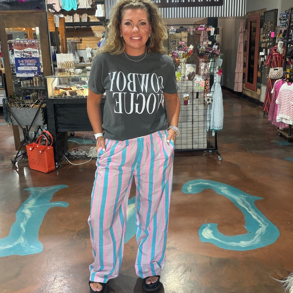 Pink & Turquoise Boxer Pants Wide Leg Pants - Country Lace Boutique