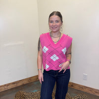 Pink V Neck One Size Sweater Vest - Country Lace Boutique