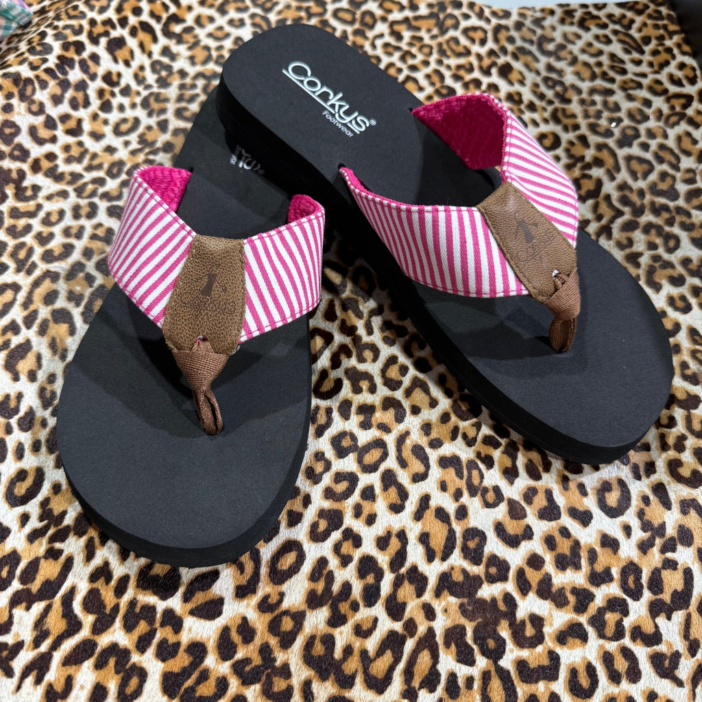 Pink & White Stripe Summer Break Corky Flip Flop - Country Lace Boutique