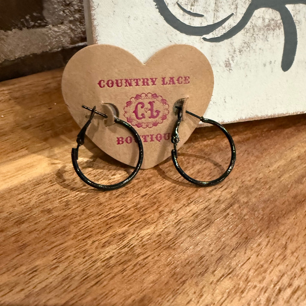 Plain Black Everyday Hoop Fashion Hoop Earrings - Country Lace Boutique