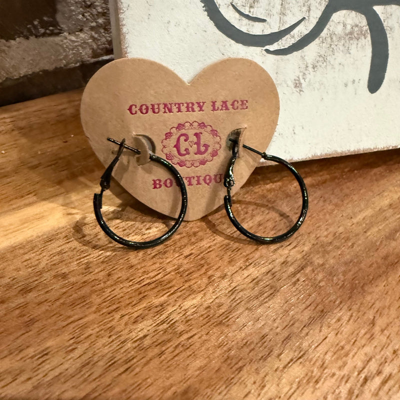 Plain Black Everyday Hoop Fashion Hoop Earrings - Country Lace Boutique