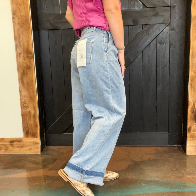 Pleat Front Loose Fit Mid Rise Risen Jeans - Country Lace Boutique