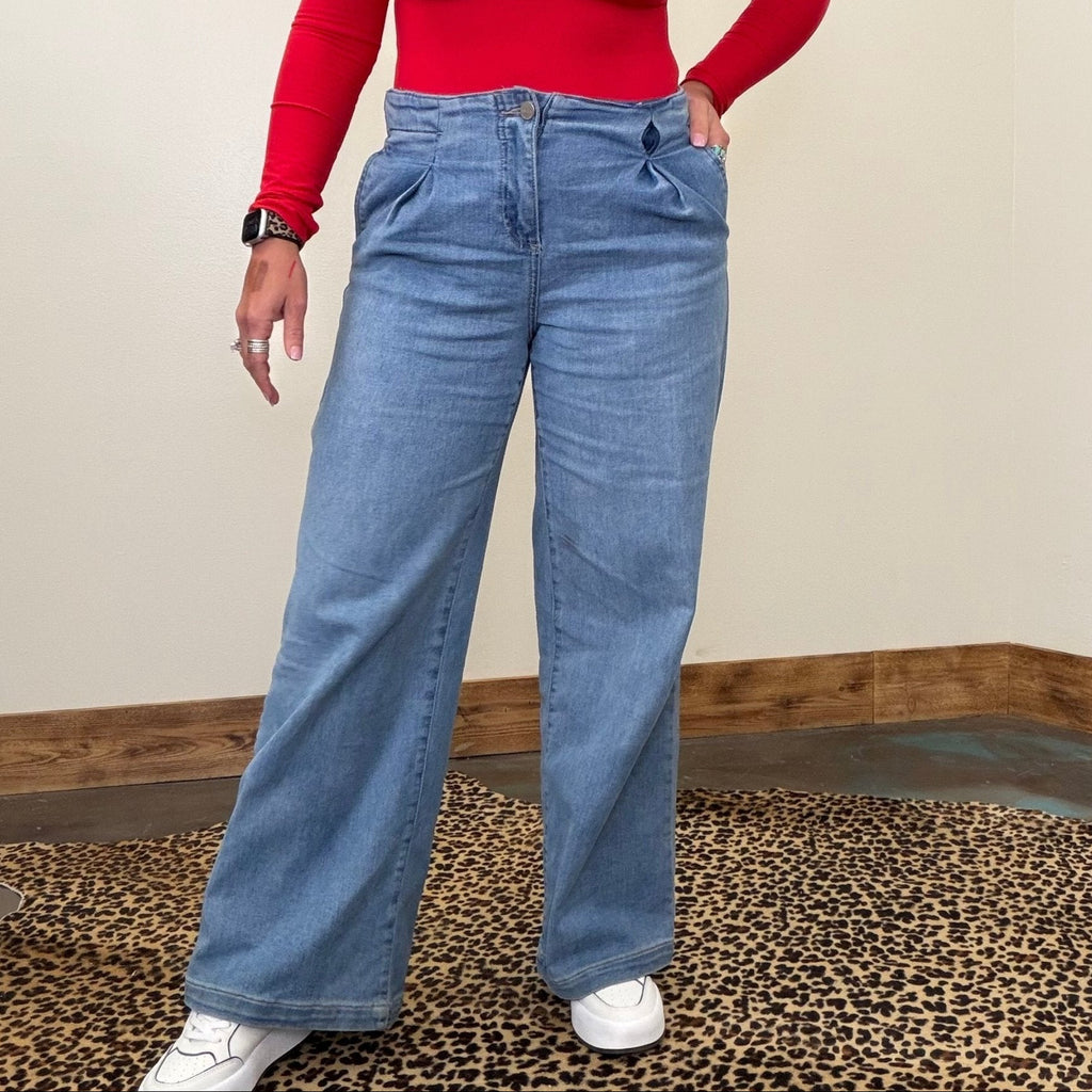 Pleat Front Loose Fit Mid Rise Risen Jeans - Country Lace Boutique