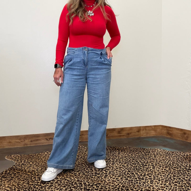 Pleat Front Loose Fit Mid Rise Risen Jeans - Country Lace Boutique