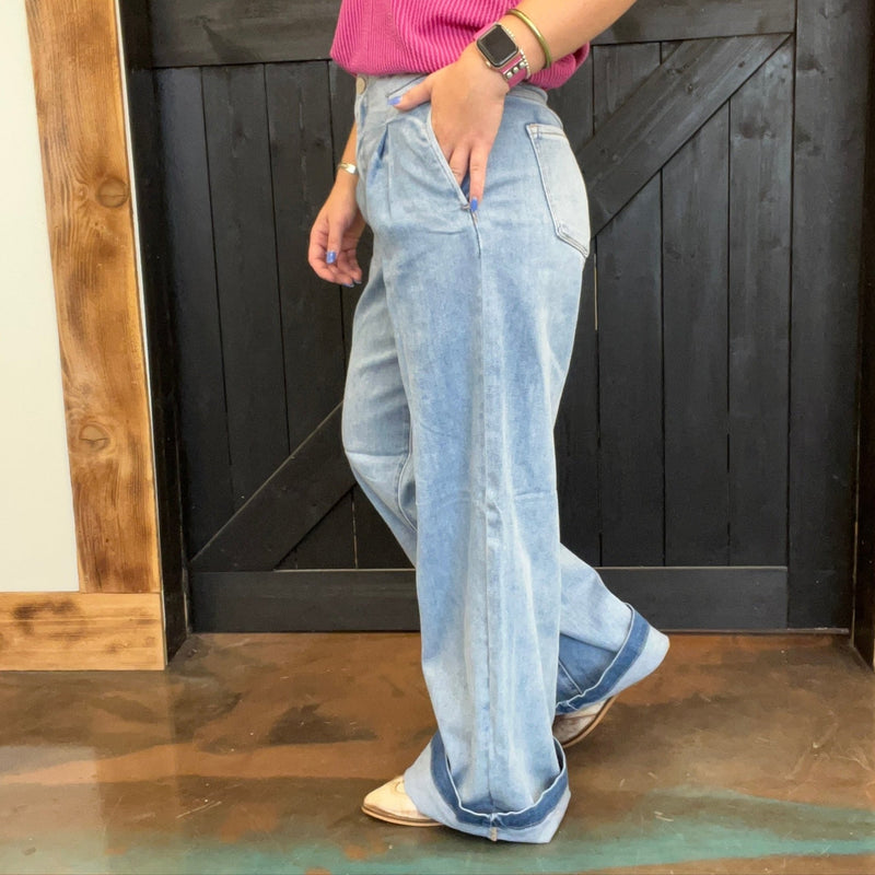 Pleat Front Loose Fit Mid Rise Risen Jeans - Country Lace Boutique