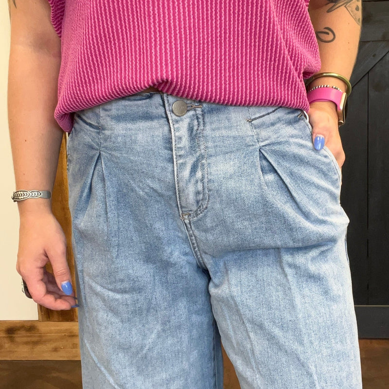 Pleat Front Loose Fit Mid Rise Risen Jeans - Country Lace Boutique
