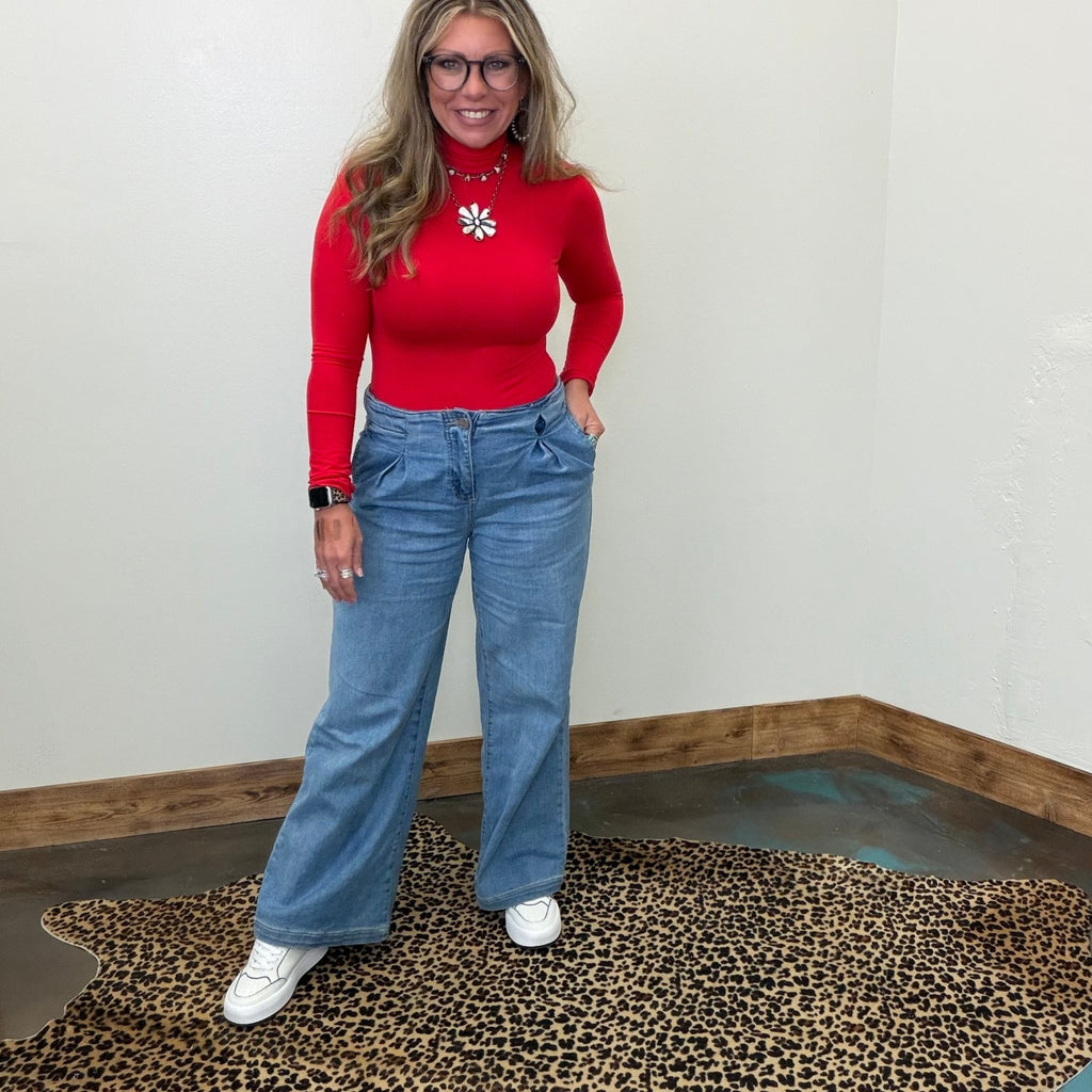 Pleat Front Loose Fit Mid Rise Risen Jeans - Country Lace Boutique