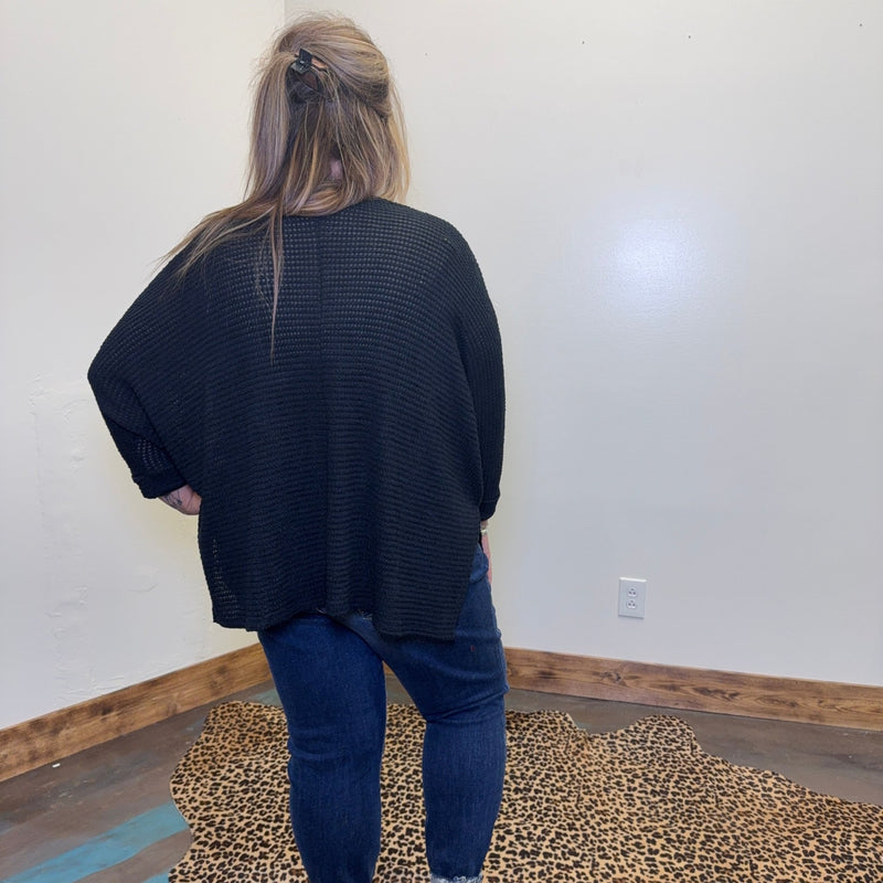 Plus Size Dolman Black Waffle V Neck 3/4 Sleeve Top - Country Lace Boutique