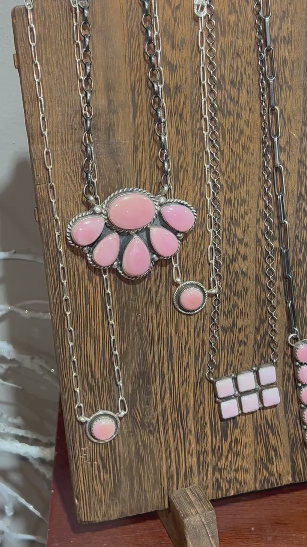 Pink Conch Half Cluster Genuine Necklace