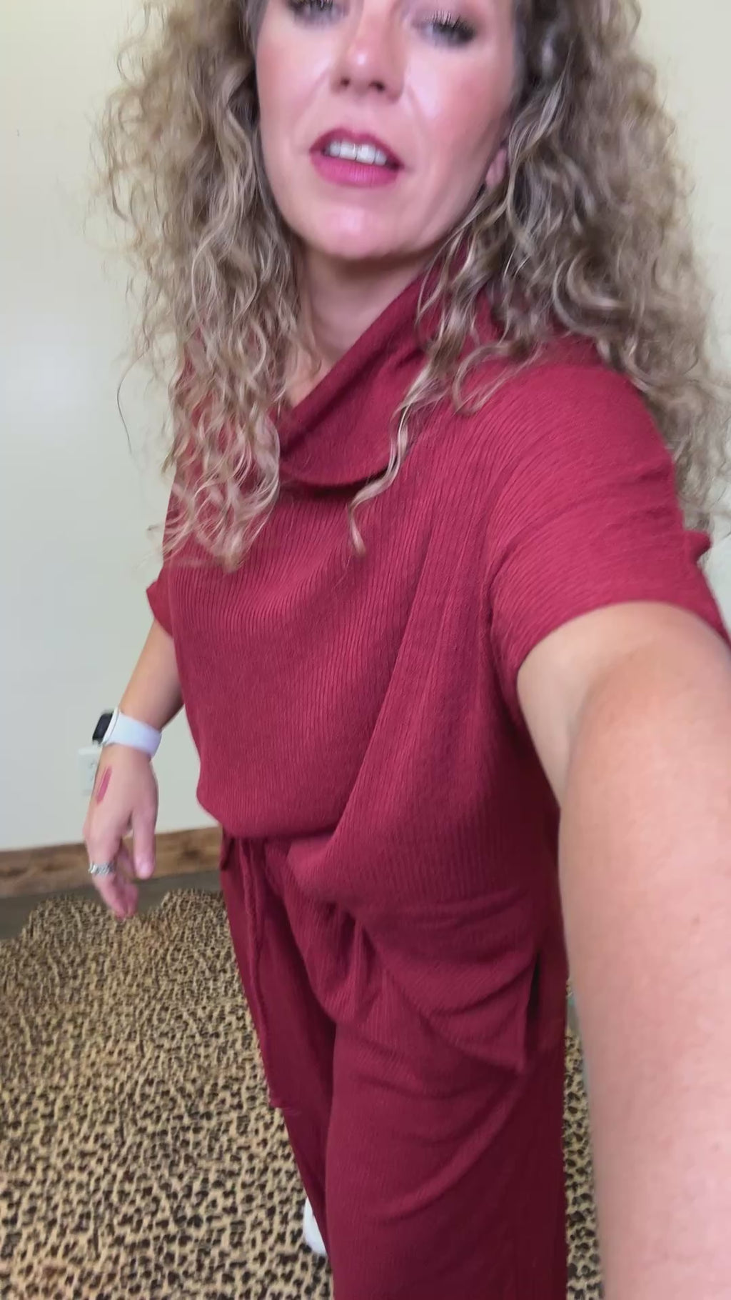 Comfy Burgundy Wine Ribbed Pants