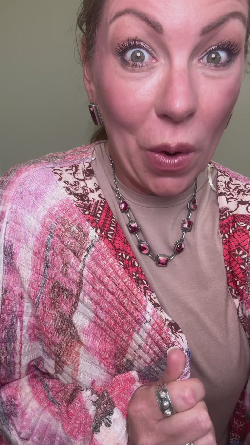 Red Pink Brown Dolman Sleeve Cardigan - Country Lace Boutique