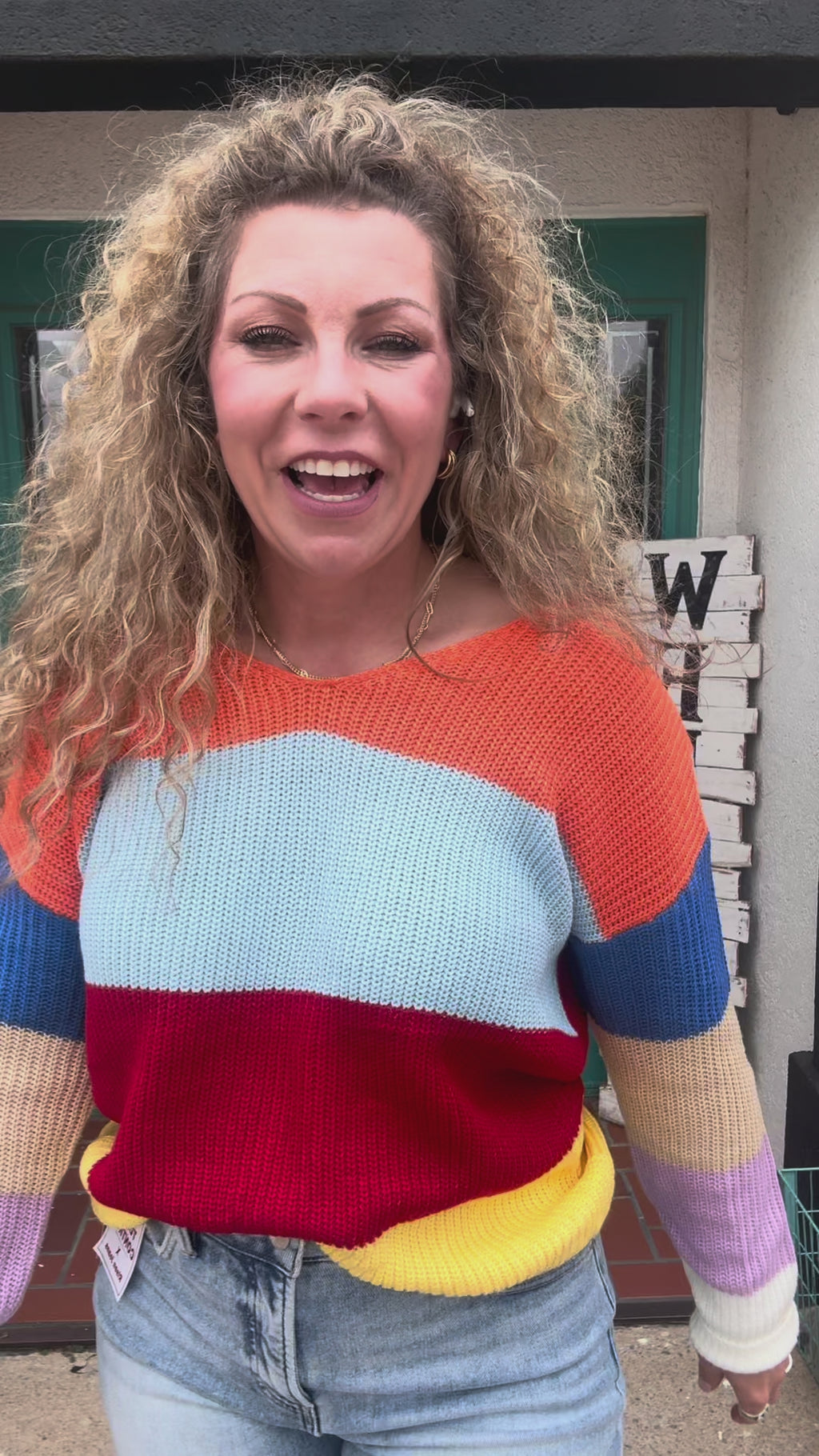 Bright Multi Color Twisted Back Long Sleeve Sweater - Country Lace Boutique