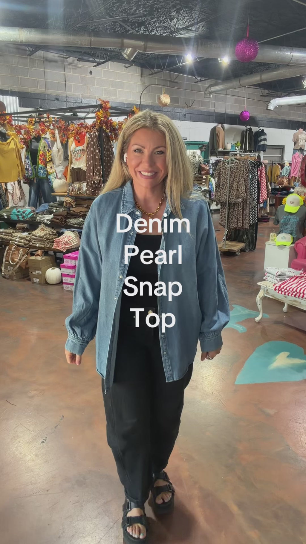 Denim Pearl Snap Button Down Risen Top - Country Lace Boutique