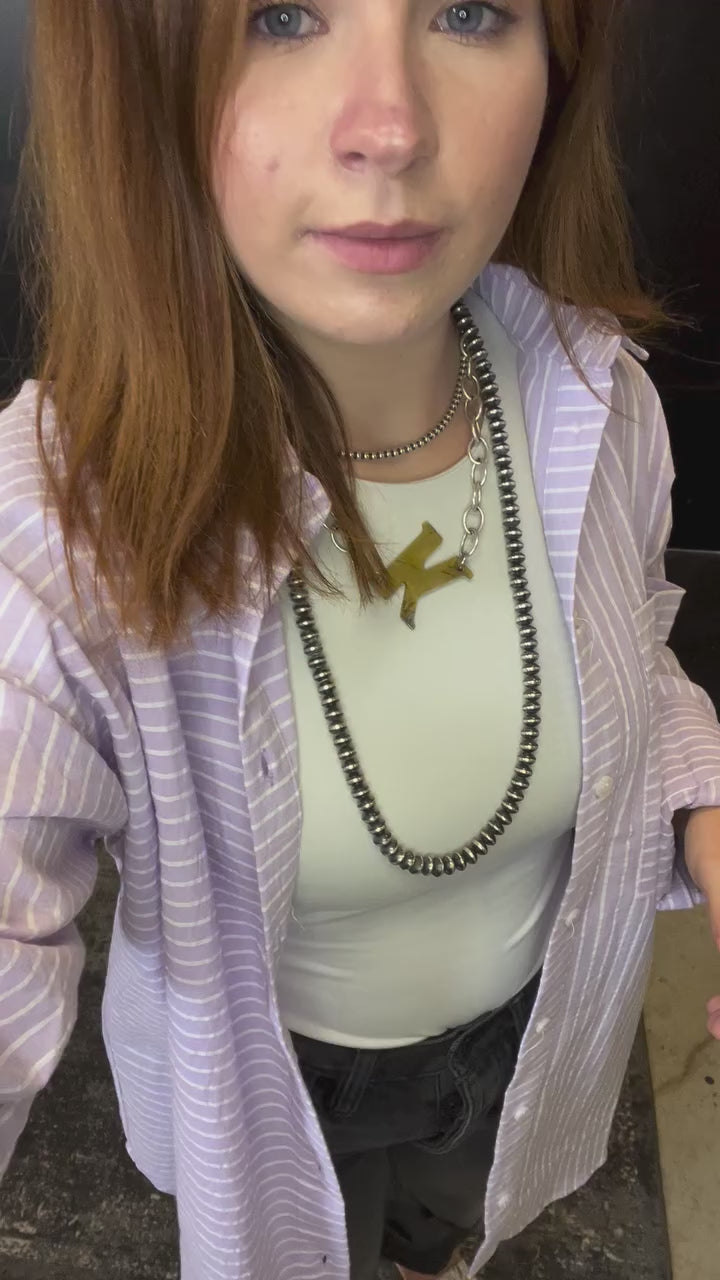 Purple Striped Button Down Top