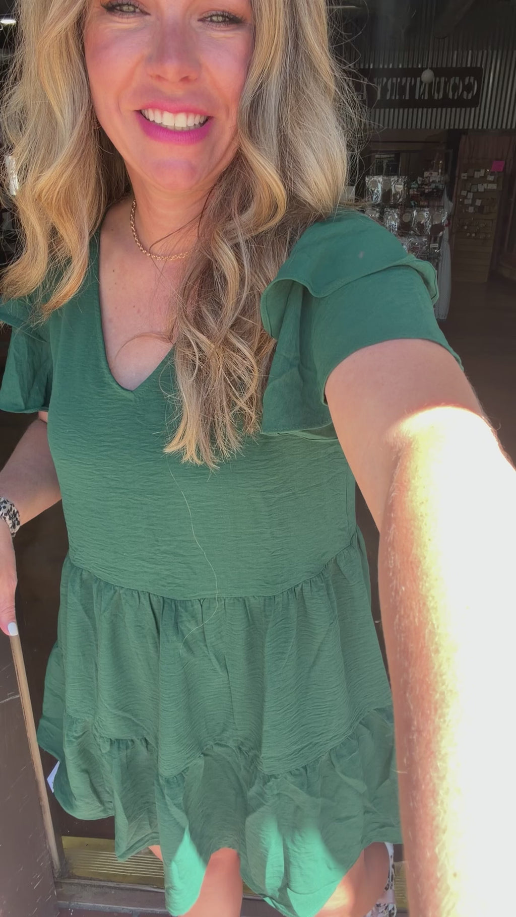 Hunter Green V Neck Ruffle Short Dress - Country Lace Boutique