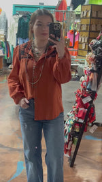 Rust Orange Embroidered Button Savannah Jane Top