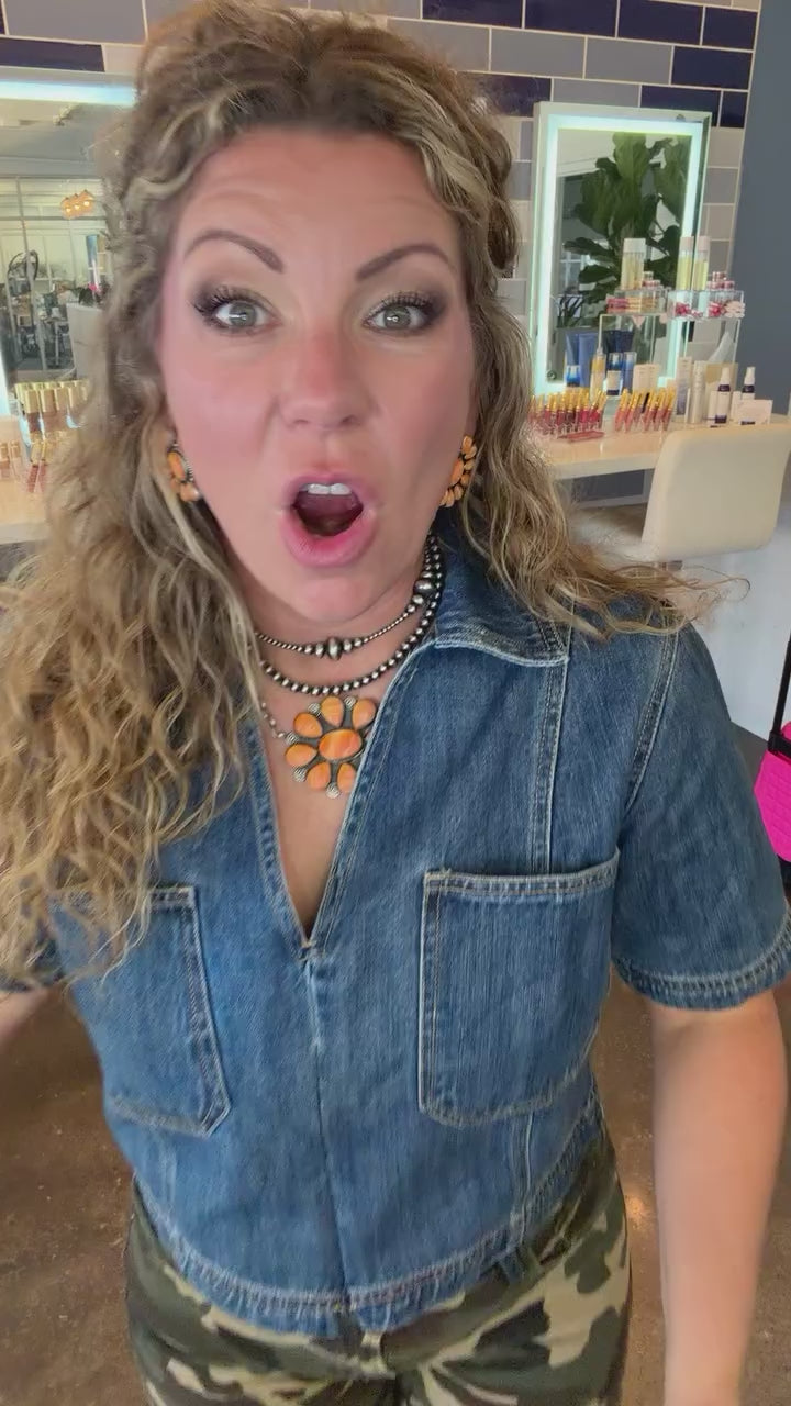 Denim crop w Zipper - Country Lace Boutique