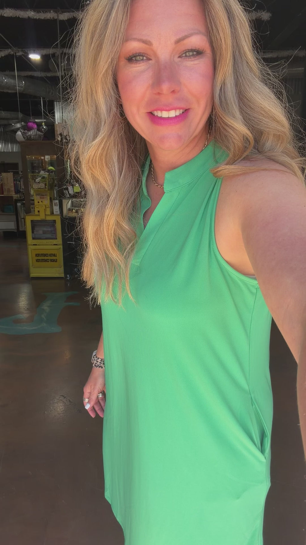 Green V Neck Sleeveless Short Dress w/ Pockets - Country Lace Boutique