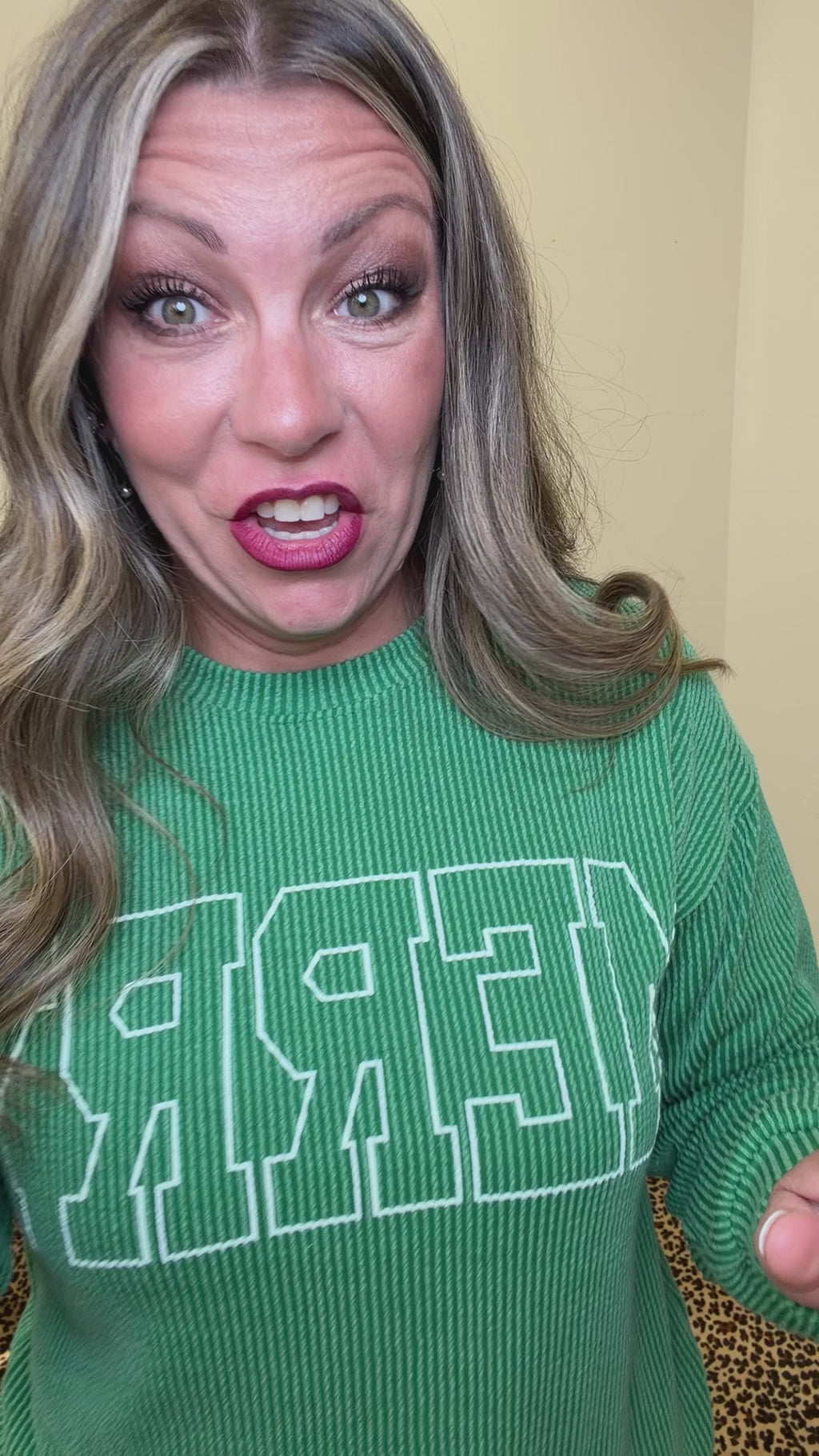 Green MERRY Ribbed Long Sleeve Shirt - Country Lace Boutique