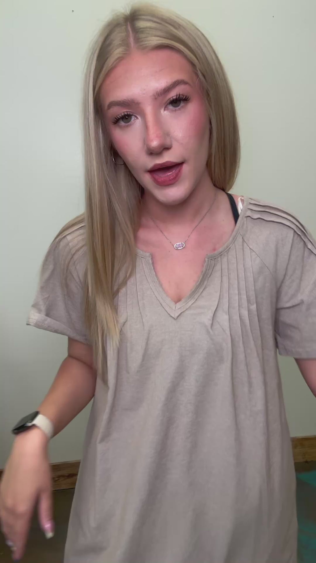 Soft Oatmeal V Neck Detailed Short Dress - Country Lace Boutique