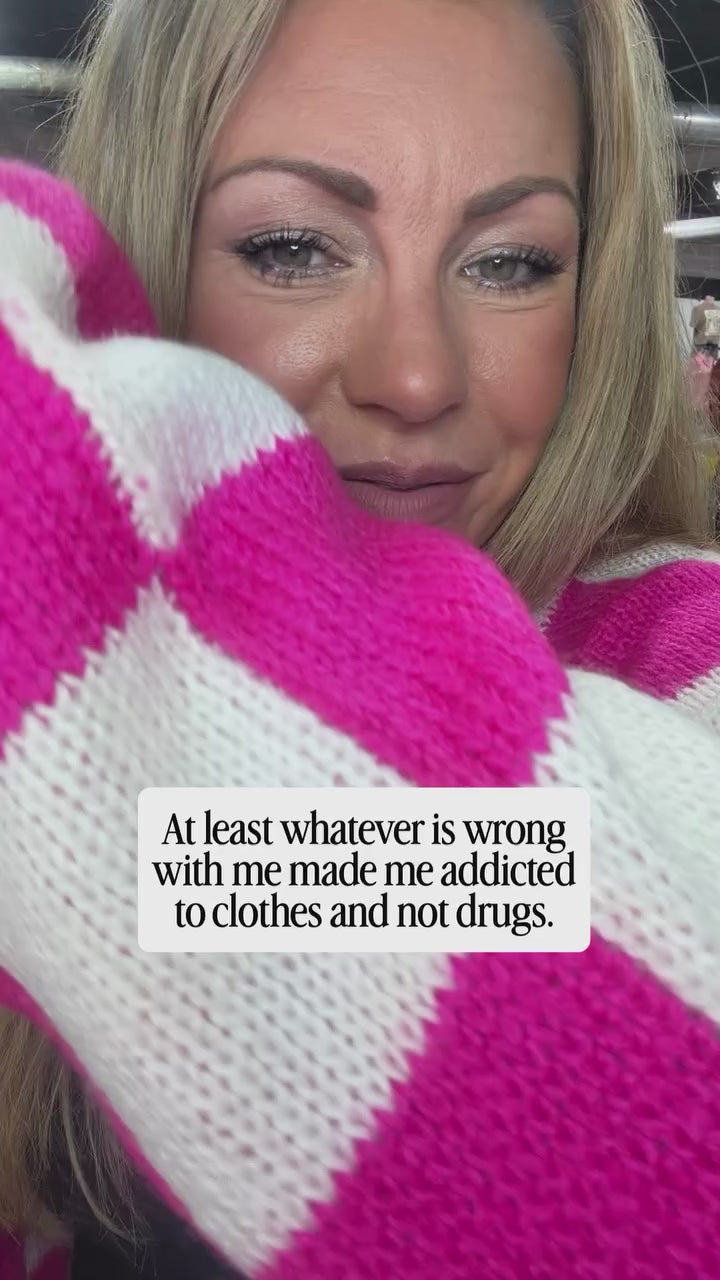 Hot Pink & White Checker Sweater Cardigan - Country Lace Boutique