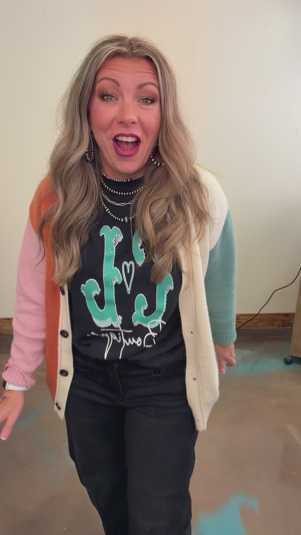 Cream & Pumpkin Button Cardigan Long Sleeve Sweater - Country Lace Boutique