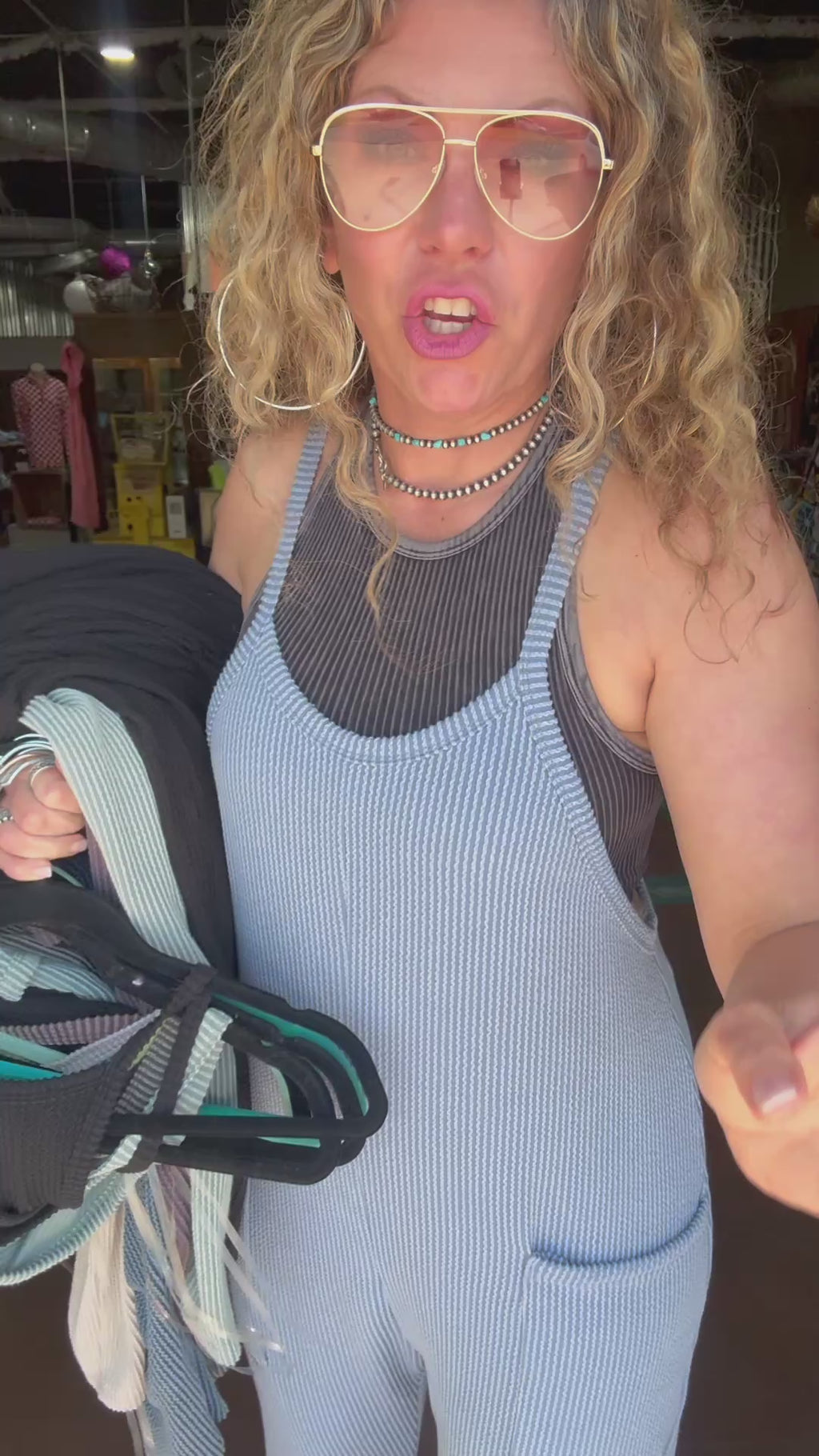 Blue Ribbed Sleeveless Romper Jumpsuit w/ Pockets - Country Lace Boutique